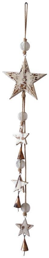 Christmas Mango Wood Bell Chimes - Stars Vintage White
