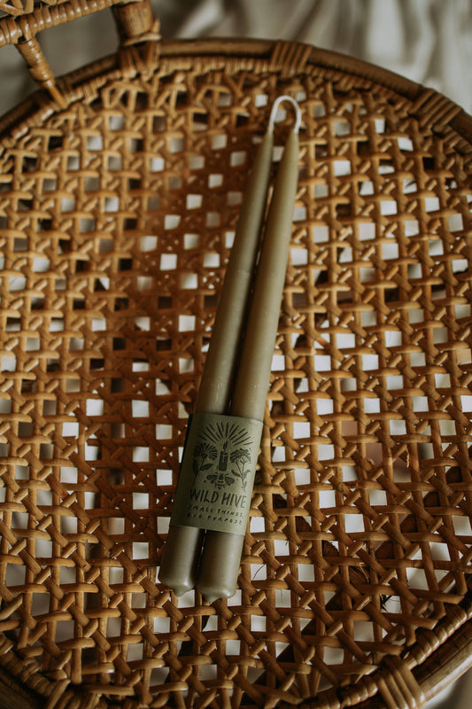 Moss green hand dipped tapers