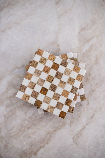 Checkered Wood & Resin Coasters (4pcs)